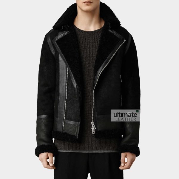 Men’s Black Fur Cow Leather Jacket